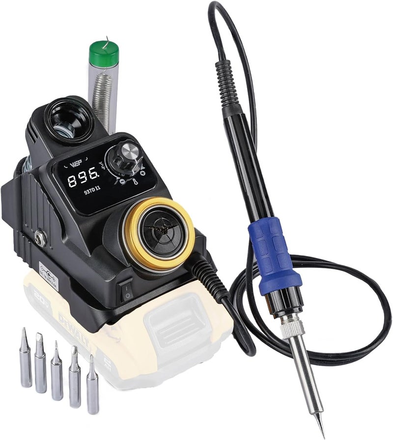 WeP 937D-I 1 Cordless Soldering Iron Kit Compatible with Dewalt 20V/18V Battery, with Integrated Iron Holder, Digital Display, 6 Soldering Tips, Adjustable Temperature, Auto Sleep & Shutdown - Image 1